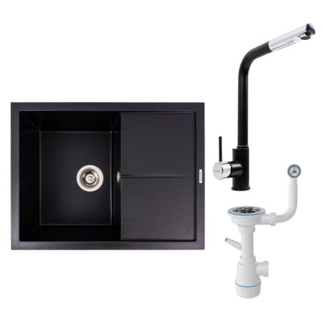 Комплект: Гранітна мийка 6550 CRIPTA VALESO + Q411MB змішувач + сифон (чорний) Комплект: Гранітна мийка 6550 CRIPTA VALESO + Q411MB змішувач + сифон (чорний)