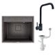 Комплект: Гранітна мийка SHERLIT VALESO 6050 + Змішувач NS02A + Сифон (Графіт)