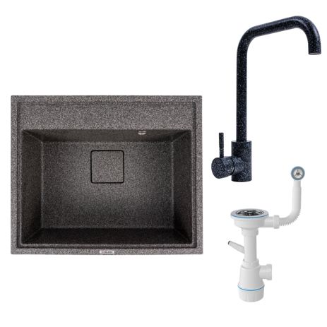 Комплект: Гранітна мийка SHERLIT VALESO 6050 + Змішувач NS02A + Сифон (Графіт)