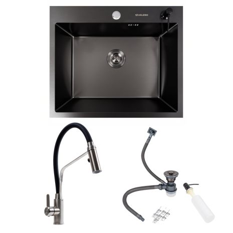 Комплект: Кухонна мийка VALESO Handmade 60*50 PVD чорна + KN36 змішувач