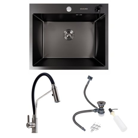 Комплект: Кухонна мийка VALESO Handmade 60*50 PVD чорна + KN36 змішувач