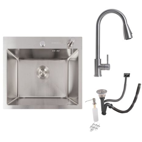 Кухонний комплект: мийка VALESO Handmade 50x45 + змішувач KT 8203 з висувним виливом