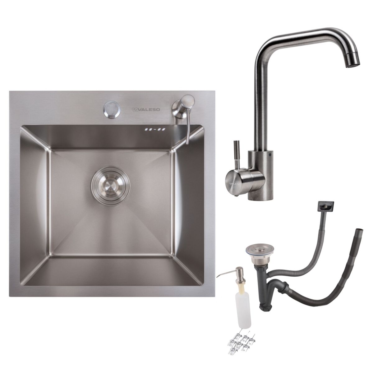 Комплект: Кухонна мийка VALESO 45*45 + Змішувач NS02A Комплект: Кухонна мийка VALESO 45*45 + Змішувач NS02A
