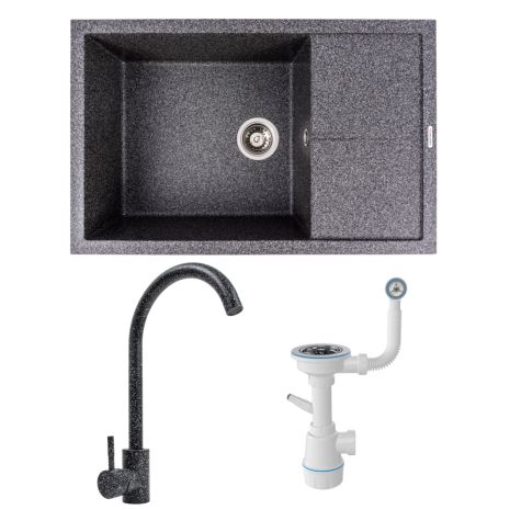 Гранітна мийка комплект 7950 CALYPSO VALESO + Змішувач Q411MB + Сифон (Графіт)