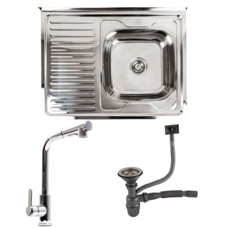 Кухонний набір: мийка 8060R полірована + змішувач FC-1 з висувною лійкою Кухонний набір: мийка 8060R полірована + змішувач FC-1 з висувною лійкою