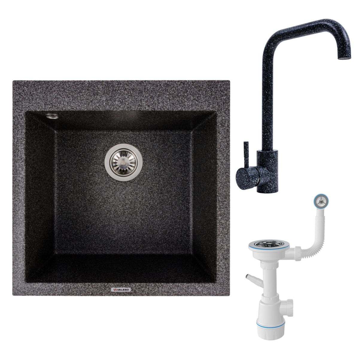 Набор: Мойка гранитная GALAX VALESO 5050 + Смеситель NS02A + Сифон (Графит) Набор: Мойка гранитная GALAX VALESO 5050 + Смеситель NS02A + Сифон (Графит)