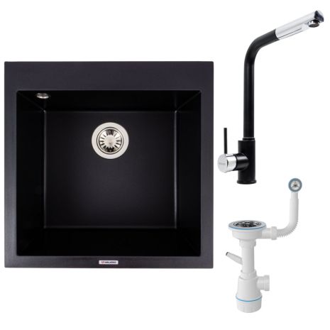 Гранітна мийка 5050 GALAX VALESO + змішувач Q411MB + сифон комплект