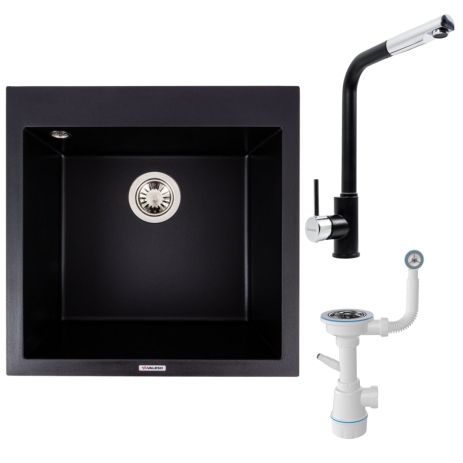 Гранітна мийка 5050 GALAX VALESO + змішувач Q411MB + сифон комплект