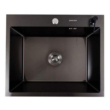 Чорна кухонна мийка 60*50 PVD VALESO Handmade (сифон круглий, 3,0/0,8)