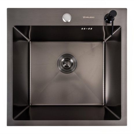 Кухонна мийка чорна 50*50 PVD DECOR Valeso Handmade (сифон круглий, 3,0/0,8)