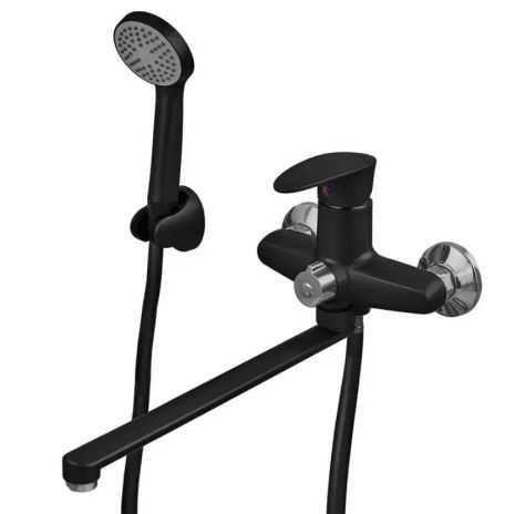 Змішувач для ванни з термопластику Plamx CEZAR-006 EURO SET Matte black зі шлангом та лійкою