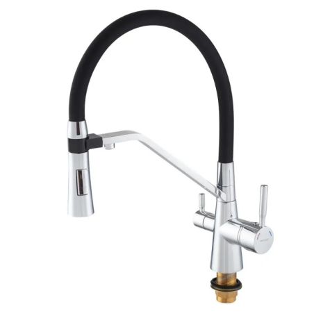 Змішувач для кухні латунний з гнучким виливом та під фільтр MiX MAGNET 021 REFL.BLACK