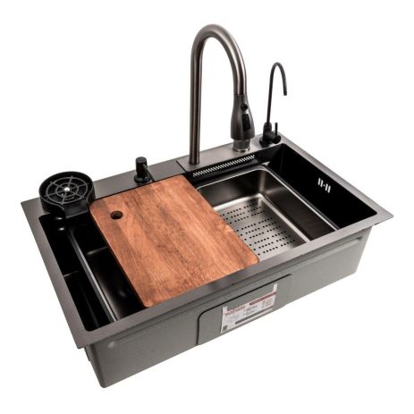 Кухонна мийка чорна PVD 75*46F Platinum Handmade "ВОДОСПАД" Fly rain Кухонна мийка чорна PVD 75*46F Platinum Handmade "ВОДОСПАД" Fly rain