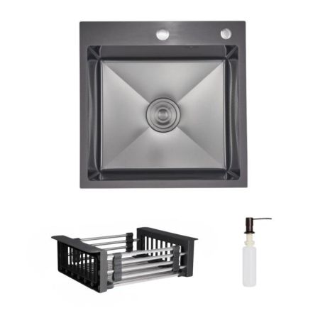 Комплект Lidz Handmade H5050HB Мийка для кухні інтегрована Decor Black PVD Honeycomb у комплекті з дозатором+ Lidz K01G