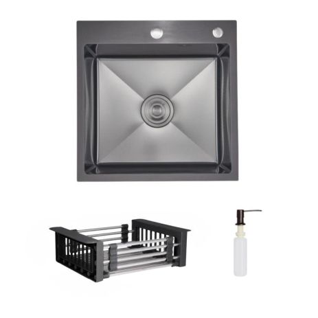 Комплект Lidz Handmade H5050HB Мийка для кухні інтегрована Decor Black PVD Honeycomb у комплекті з дозатором+ Lidz K01G