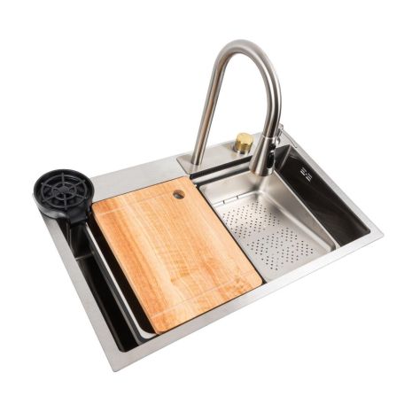 Кухонна мийка 75x45B PVD сатин Platinum Handmade "ВОДОСПАД"