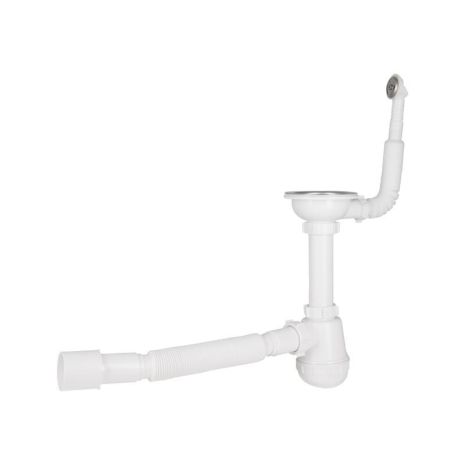 Сифон для кухонної мийки Lidz (WHI) LK14, колбовий з круглим переливом (вихід 50 мм)