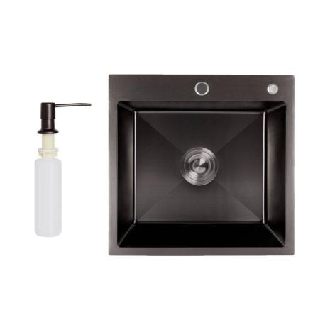 Кухонна мийка Lidz H5050B 3.0/0.8 мм Brush Black (LDH5050BPVD3008)