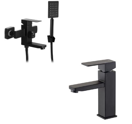 Набор смесителей для ванной 2 в 1 Mixxus Kub 009 Euro Black + Mixxus Kub 001 Black