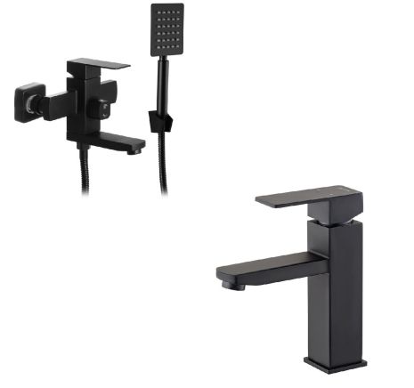 Набор смесителей для ванной 2 в 1 Mixxus Kub 009 Euro Black + Mixxus Kub 001 Black