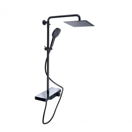 Душевая система универсальная Qtap Sloup термостатическая на два потребителя c полочкой QTSL57T105VNKBB Black