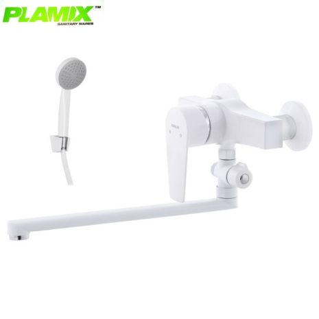 Змішувач для ванни Oscar 006 Білий з лійкою та шлангом