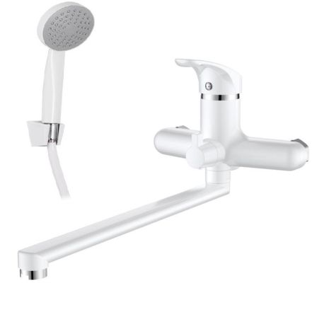 Змішувач для ванни білий Brin 006 Euro з лійкою та шлангом із термопластику