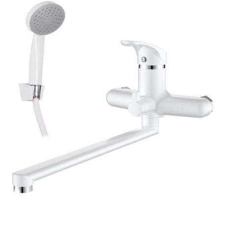 Змішувач для ванни білий Brin 006 Euro з лійкою та шлангом із термопластику