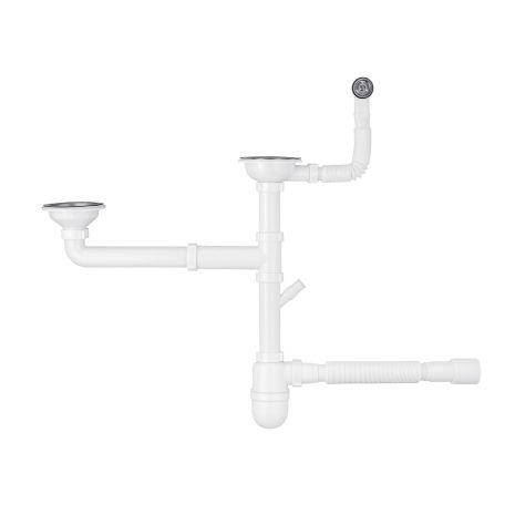 Сифон подвійний для кухонної мийки Agua KS04R-1 3 1/2"х40/50 мм із відведенням для пральної машини, з круглим