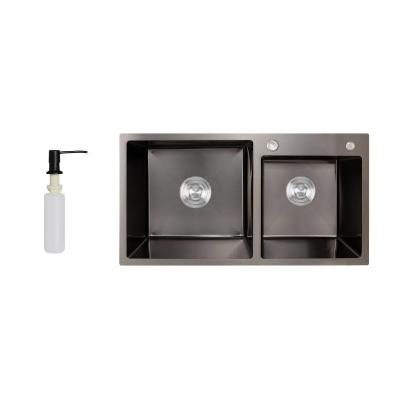 Мийка для кухні з двома чашами інтегрована Lidz Handmade H7843 (LDH7843BPVD45586) Brushed Black PVD Мийка для кухні з двома чашами інтегрована Lidz Handmade H7843 (LDH7843BPVD45586) Brushed Black PVD