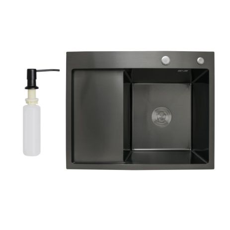 Мийка для кухні інтегрована Lidz Handmade H6350BL крило зліва (LDH6350BRUL45589) Brushed Black PVD 3,0/1,0