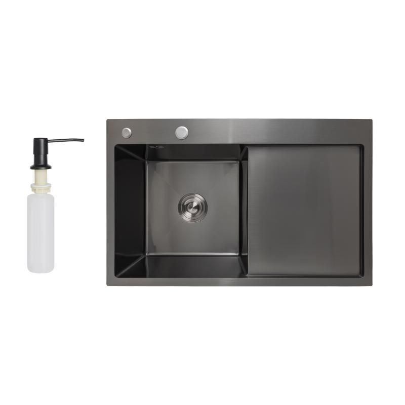 Мийка для кухні інтегрована Lidz Handmade H7849BR крило праворуч (LIDZH7849BRPVD3008) Brushed Black PVD Мийка для кухні інтегрована Lidz Handmade H7849BR крило праворуч (LIDZH7849BRPVD3008) Brushed Black PVD