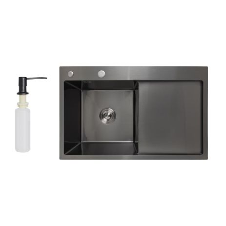 Мийка для кухні інтегрована Lidz Handmade H7849BR крило праворуч (LIDZH7849BRPVD3008) Brushed Black PVD