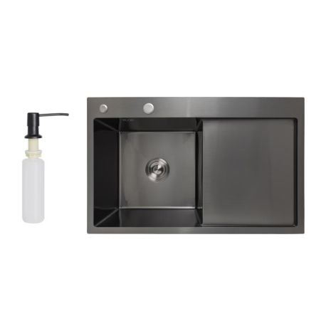 Мийка для кухні інтегрована Lidz Handmade H7849BR крило праворуч (LIDZH7849BRPVD3008) Brushed Black PVD