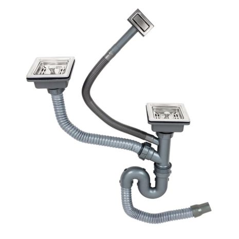 Подвійний сифон для мийок Handmade (квадратний сифон, квадратний перелив)