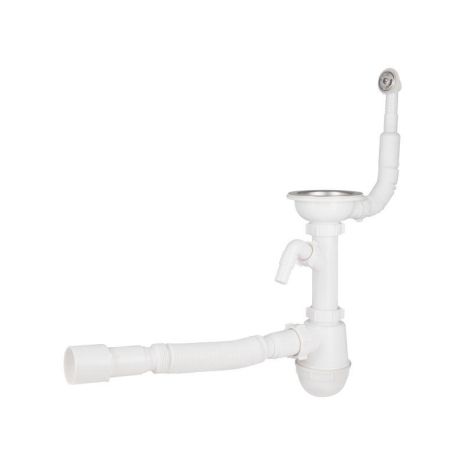 Сифон для кухонного мийки Lidz (WHI) 60 08 E001 01 ECO з круглим переливом (вихід 50 мм)