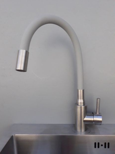 Змішувач для кухні з нержавійки з гнучким виливом Haiba SUS 011 сірий