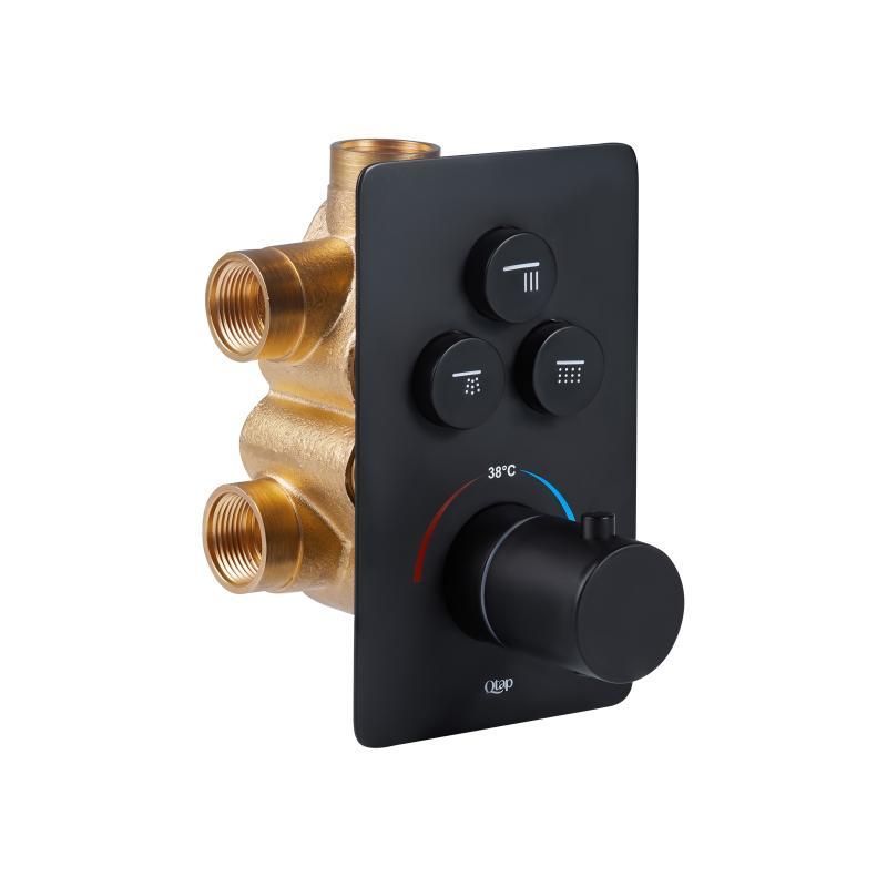 Смеситель для душа Qtap Votice термостатический скрытого монтажа на три потребителя QTVOT6443T105NKB Black Смеситель для душа Qtap Votice термостатический скрытого монтажа на три потребителя QTVOT6443T105NKB Black
