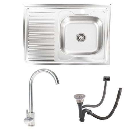 КОМПЛЕКТ Накладна Мийка 8060 САТИН "R" 0,7/160 TM Valeso + 56 NESP Кухонний Змішувач КОМПЛЕКТ Накладна Мийка 8060 САТИН "R" 0,7/160 TM Valeso + 56 NESP Кухонний Змішувач