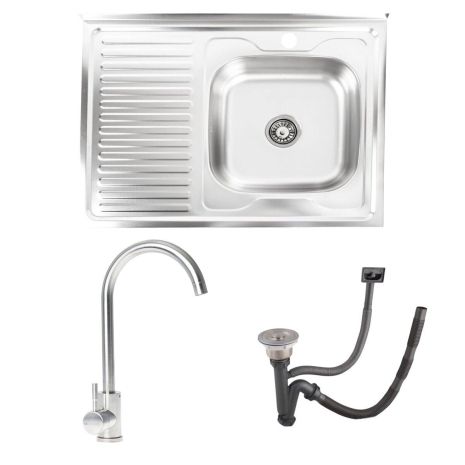 КОМПЛЕКТ Накладна Мийка 8060 САТИН "R" 0,7/160 TM Valeso + 56 NESP Кухонний Змішувач КОМПЛЕКТ Накладна Мийка 8060 САТИН "R" 0,7/160 TM Valeso + 56 NESP Кухонний Змішувач