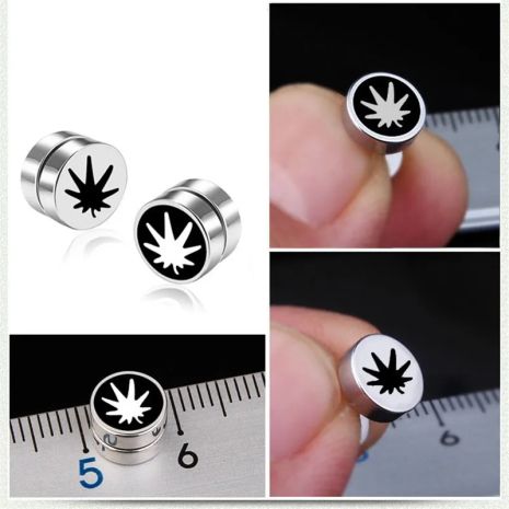 Серьги магнитные клипсы лист конопли плаги-обманки мужские 1шт