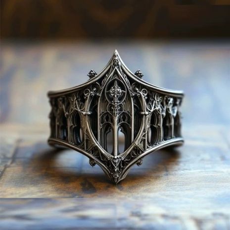 Перстень замок з геометричною текстурою у вигляді старовинного замку короля