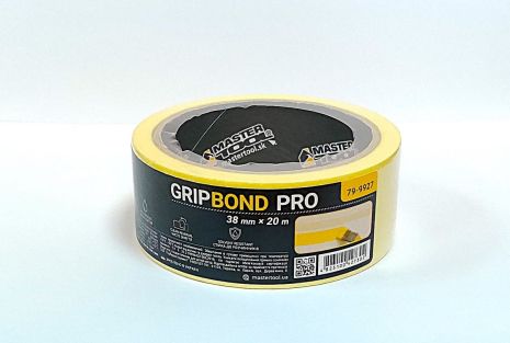 Стрічка малярська універсальна GripBond Pro 38 мм×20 м жовта MASTERTOOL 79-9927