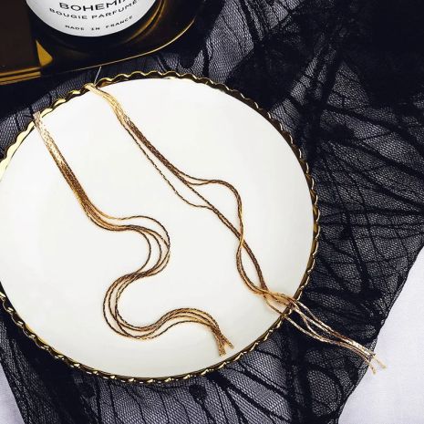 Серьги проволочная цепочка с кисточками серьги-капли протяжки прямые золотистые