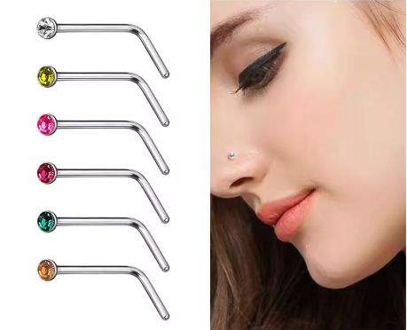 Сережки пірсинг в ніс з кристалами стрази для носа вігнутий з мед. сталі Сережки пірсинг в ніс з кристалами стрази для носа вігнутий з мед. сталі