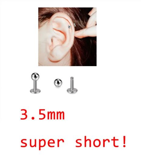 Сережки для хряща 3,5 мм Ссежки-гвоздики Helix Super Short Хірургічна сталь пірсинг