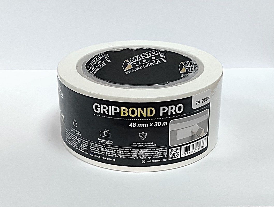 Лента малярная универсальная GripBond Pro 48 мм×30 м белая MASTERTOOL 79-9884 Лента малярная универсальная GripBond Pro 48 мм×30 м белая MASTERTOOL 79-9884