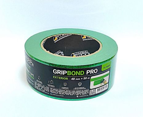Лента малярная для грубых работ GripBond Pro Exterior 48 мм×50 м зеленая MASTERTOOL 79-9889 Лента малярная для грубых работ GripBond Pro Exterior 48 мм×50 м зеленая MASTERTOOL 79-9889