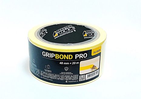 Лента малярная универсальная GripBond Pro 48 мм×20 м желтая MASTERTOOL 79-9928 Лента малярная универсальная GripBond Pro 48 мм×20 м желтая MASTERTOOL 79-9928
