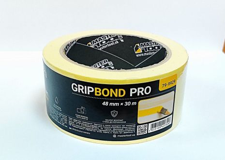 Лента малярная универсальная GripBond Pro 48 мм×30 м желтая MASTERTOOL 79-9929 Лента малярная универсальная GripBond Pro 48 мм×30 м желтая MASTERTOOL 79-9929